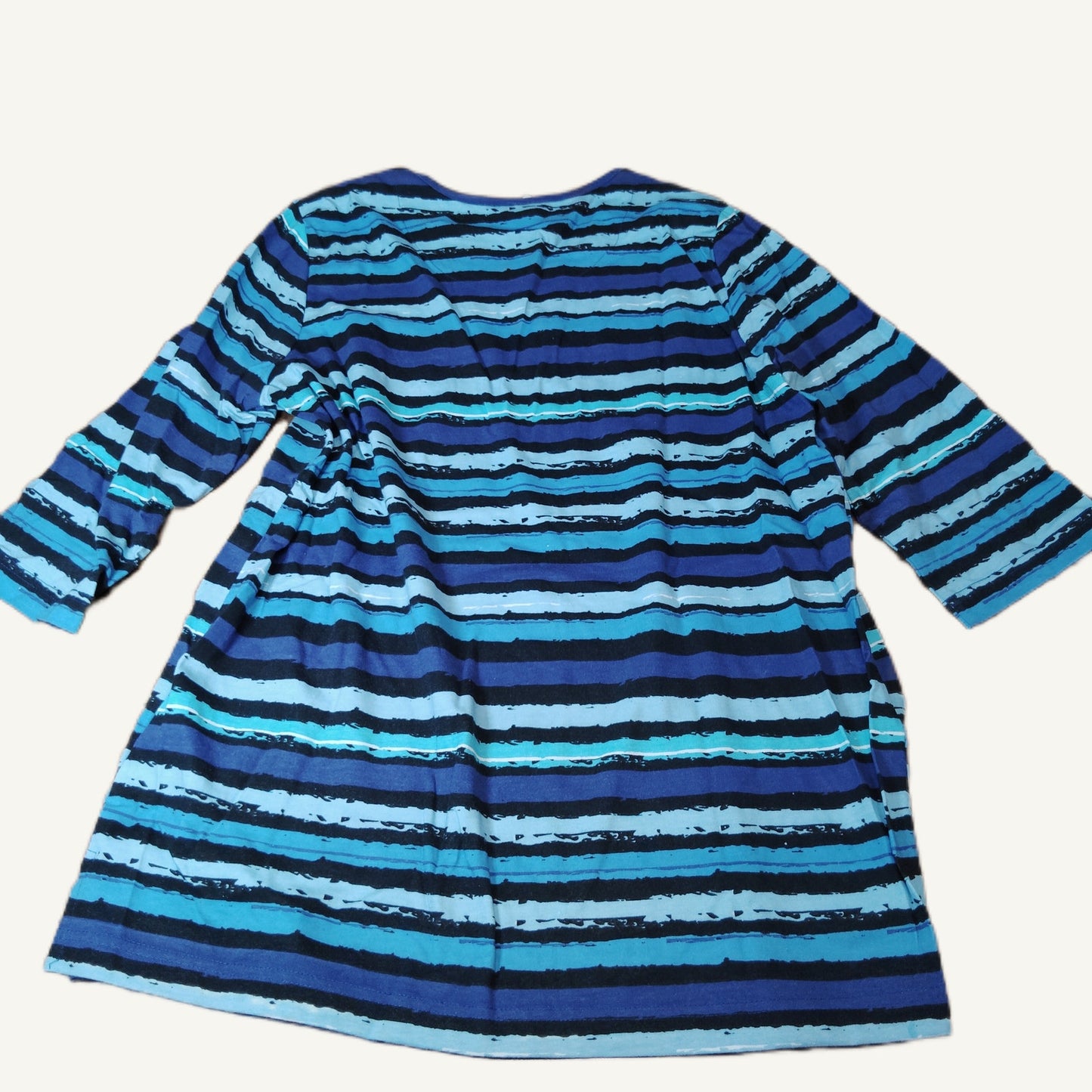 Blair Women's Blue & Black Stripe 3/4 Sleeve Top - Ribbed Crew Neck Size L
