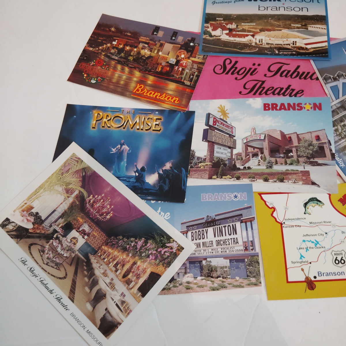 Branson, Missouri Vintage Postcard Lot - 15 Ephemera Souvenirs (9 Unique Scenes)