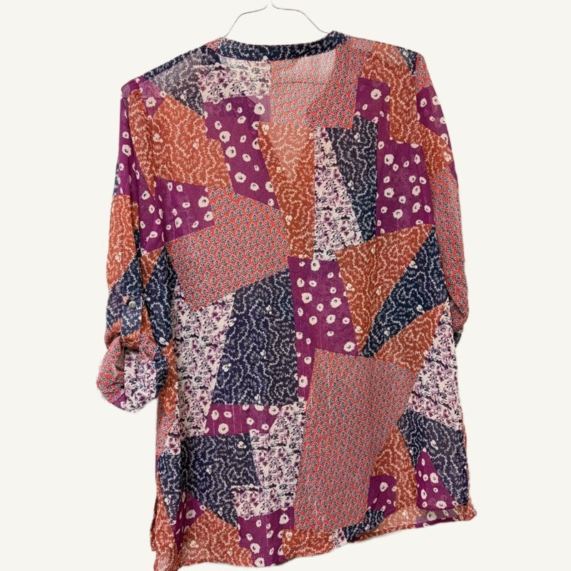 Tantrums Multicolor Patchwork Sheer Floral & Geometric Top L