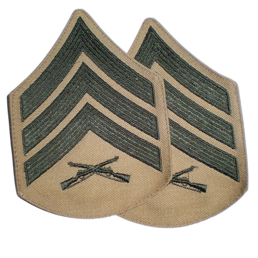 USMC Female Sergeant Sgt E-5 Rank Patch Pair Green Khaki Sew-On 3.5" x 2.75"