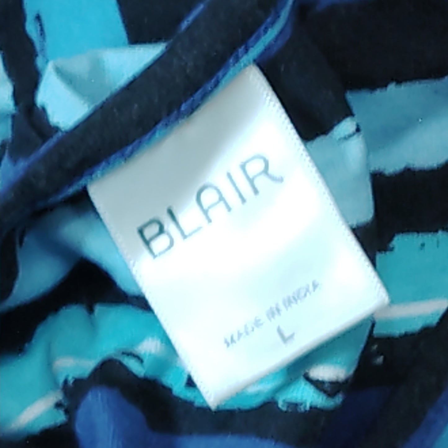 Blair Women's Blue & Black Stripe 3/4 Sleeve Top - Ribbed Crew Neck Size L