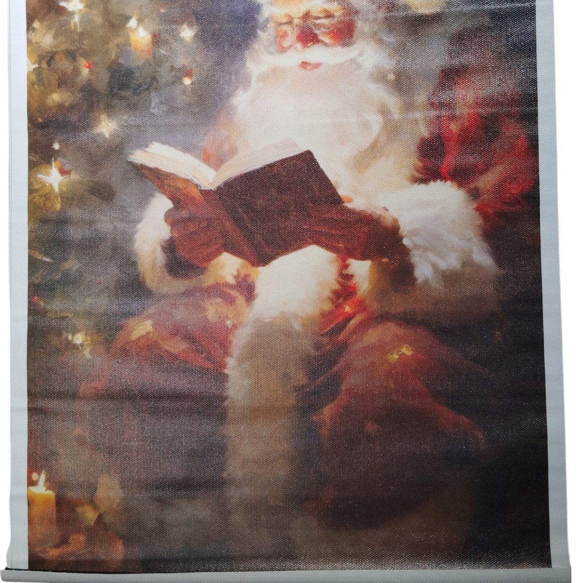 Santa Claus Reading by Christmas Tree Canvas Wall Art, Holiday Christmas Decor, 12x18" Unframed