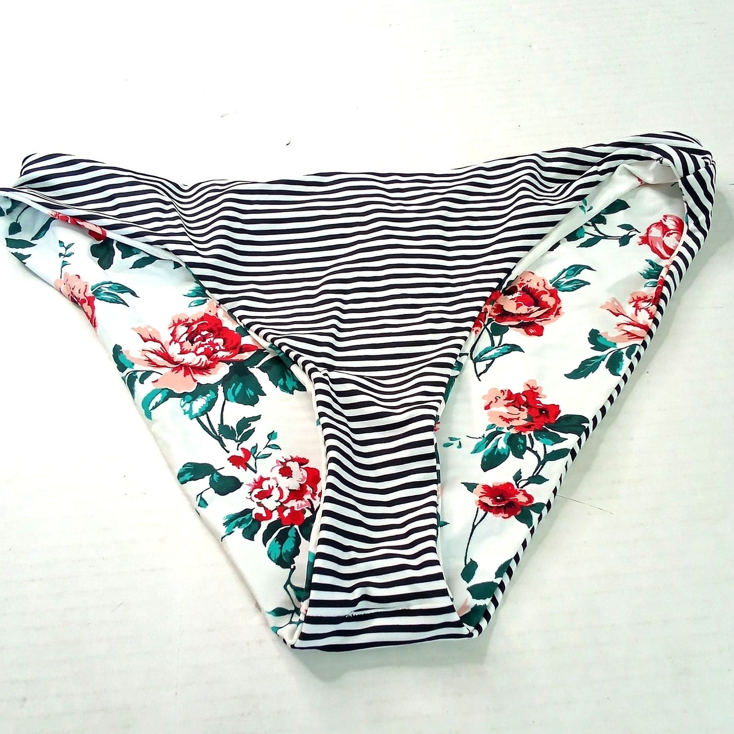 Cupshe Floral Striped Reversible Bikini Bottoms Women’s Swim Low Mid Rise Medium