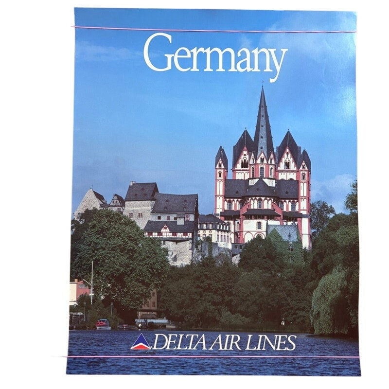 Original 1970's Delta Air Lines Germany Travel Poster Limburg Cathedral 28x22