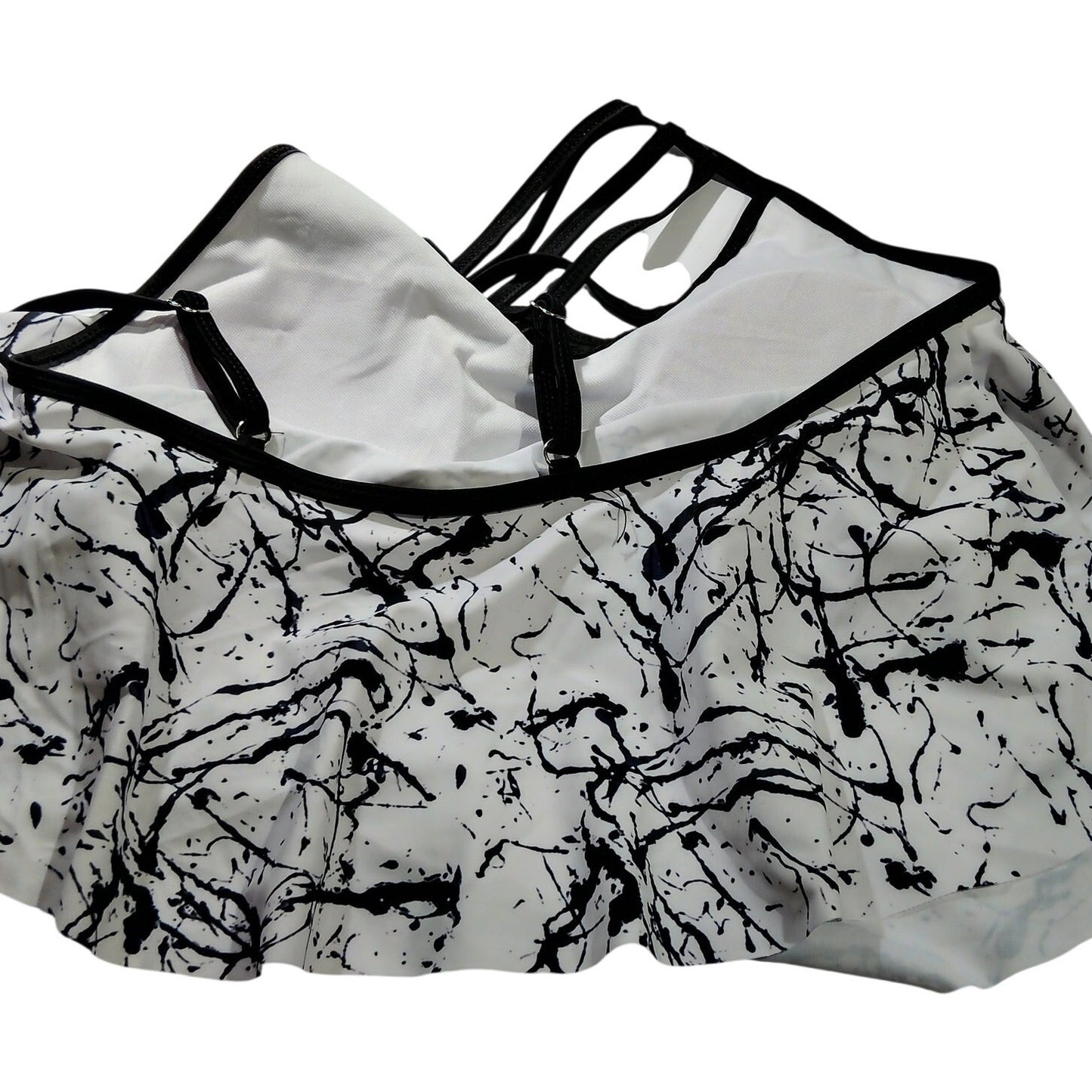 Women’s Strappy Swim Top – Black/White Splatter – Large – NWOT