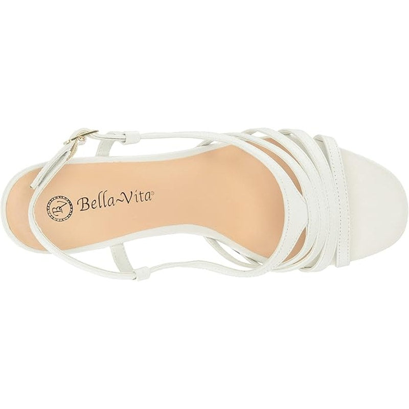 Bella Vita Gretta Heeled Sandal White Leather, 7 Wide, Strappy Buckle Dress Heel