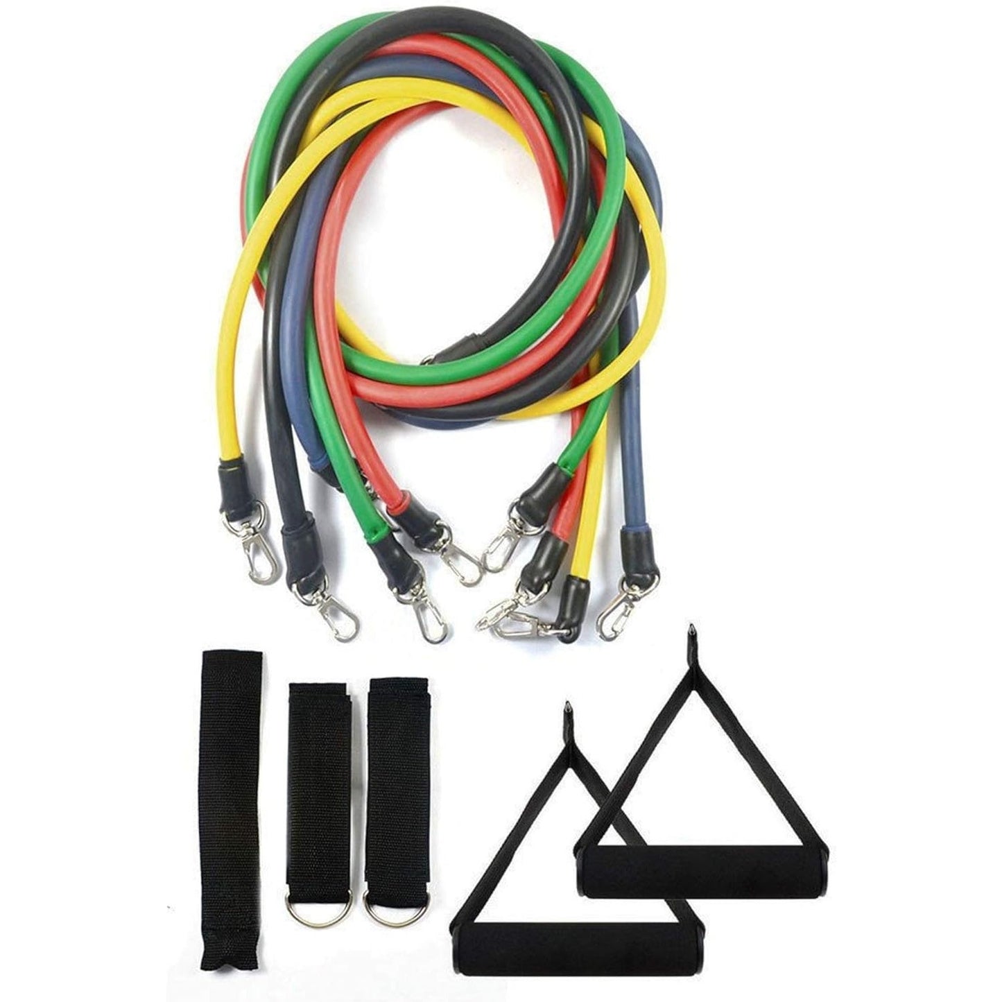 Resistance Bands Set - 5 Tube Set with Handles, Door Anchor, Ankle Straps, Carry Bag - 11 Pcs Total
