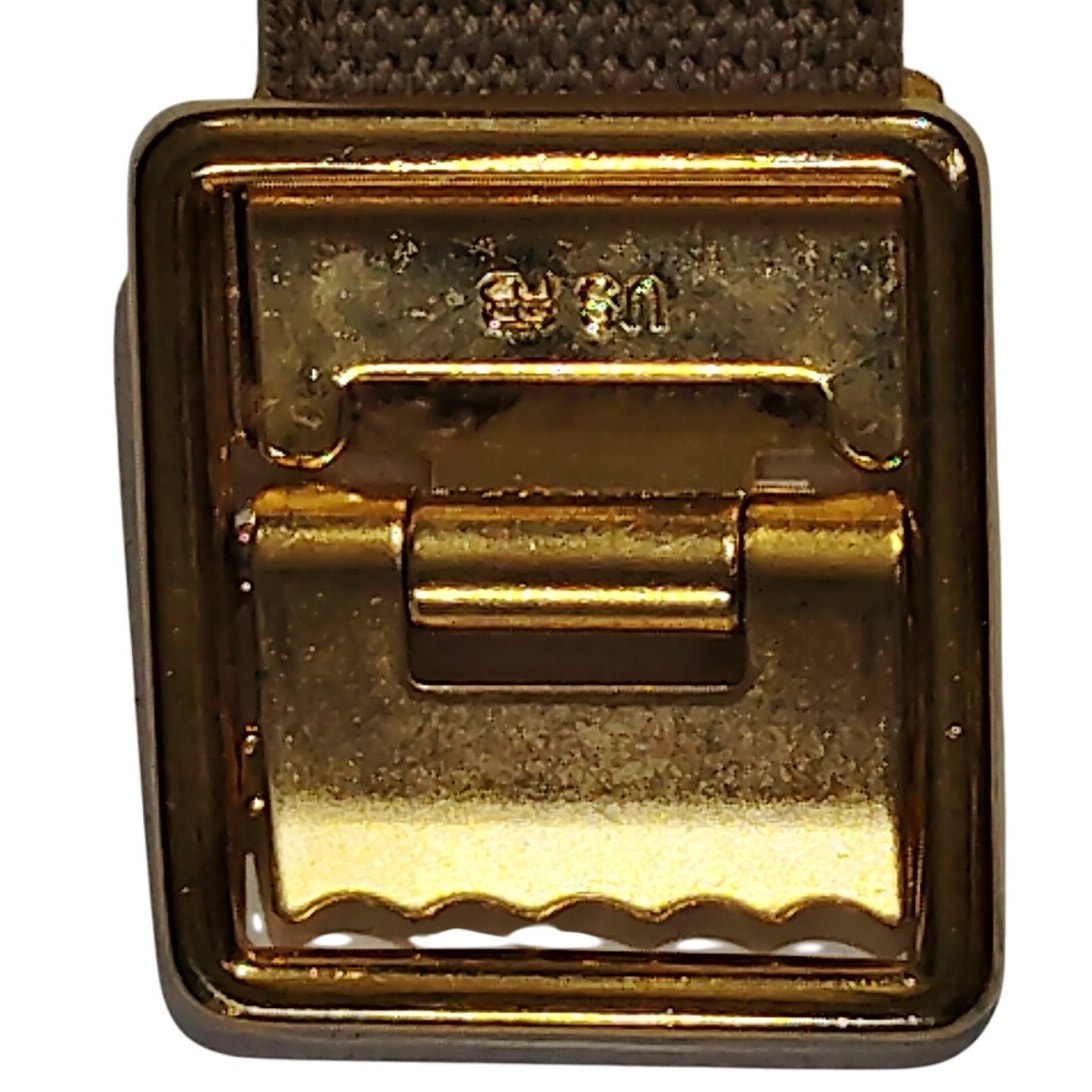 37" x 1-1/4" Khaki Web Belt – Slide Buckle, Marked U.S., PB (Premier Brass)