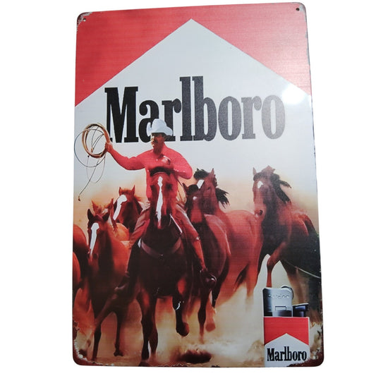 Retro Tin Sign - Marlboro Man – 8x12" Vintage Bar Plaque Poster for Cafe, Pub, Beer Wall Decor
