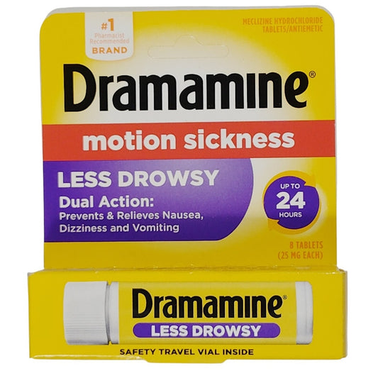 Dramamine Motion Sickness Relief Less Drowsy Formula Travel 8 Tabs Exp. 03/2027