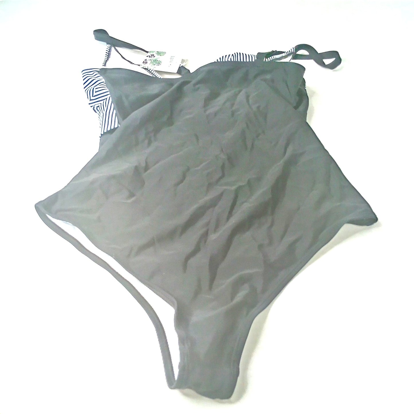 B2PRITY Criss Cross V Neck One Piece Swimsuit Tummy Control Black White Medium