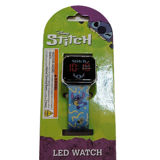 Disney Lilo & Stitch LED Watch LAS4038 Kids Digital Wristwatch Blue Silicone
