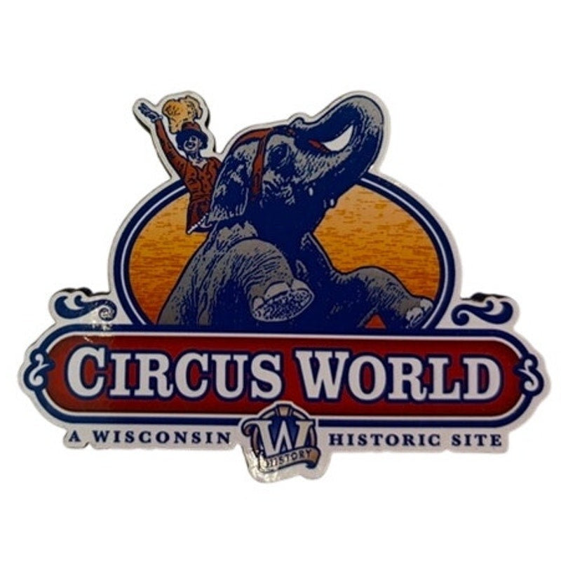Circus World Wisconsin Magnet Custom Cut Elephant Logo 3‑1/2" × 2‑3/8"