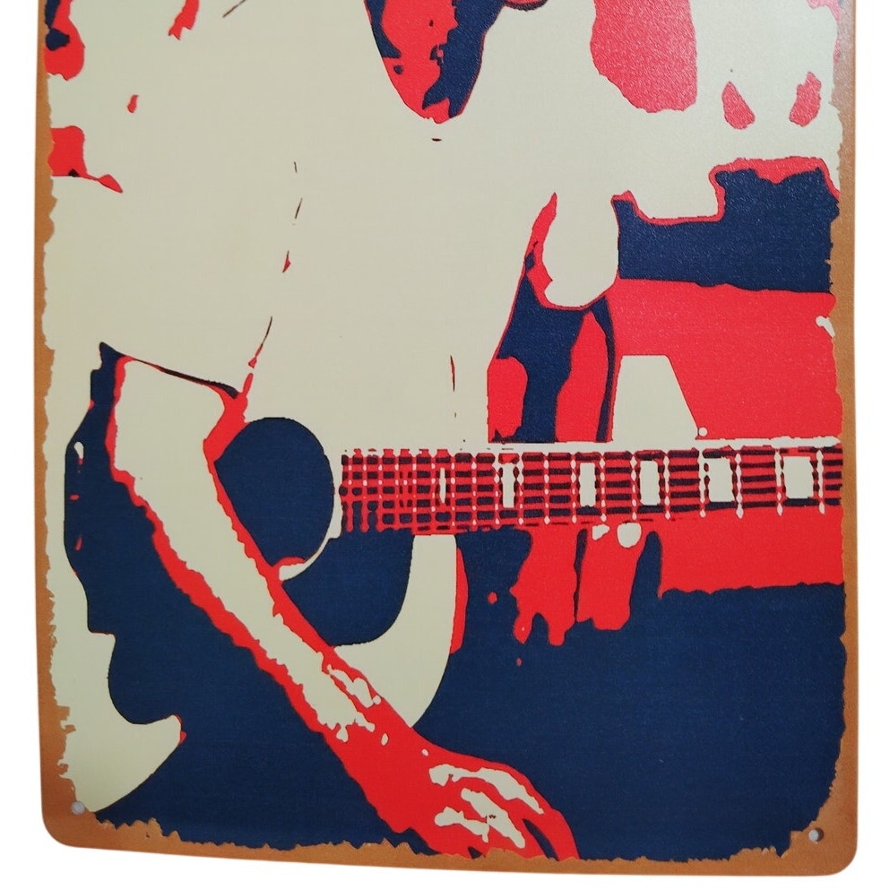 Townes Van Zandt Retro Tin Sign – 12x8 Stylized Guitar Portrait – Americana Wall Art