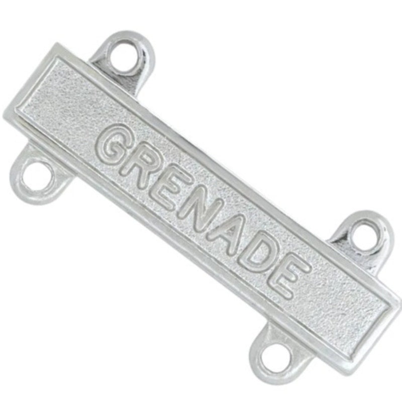 Military Qualification Bar, Grenade, 1/2"H x 1"W, Silver Text and Background