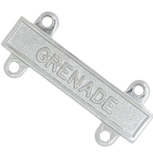 Military Qualification Bar, Grenade, 1/2"H x 1"W, Silver Text and Background