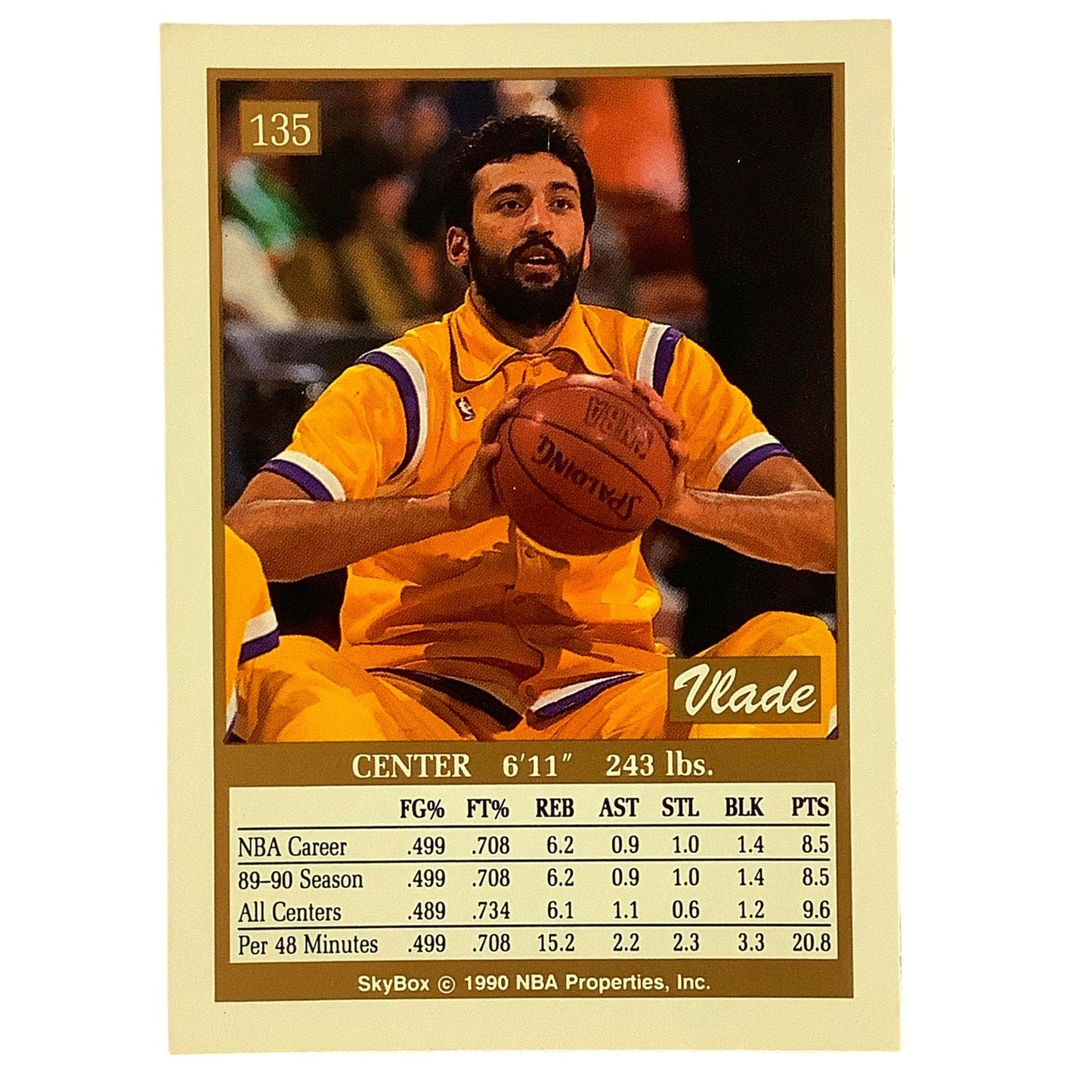 Vlade Divac, Card #135, Los Angeles Lakers, 1990 NBA Skybox NM+