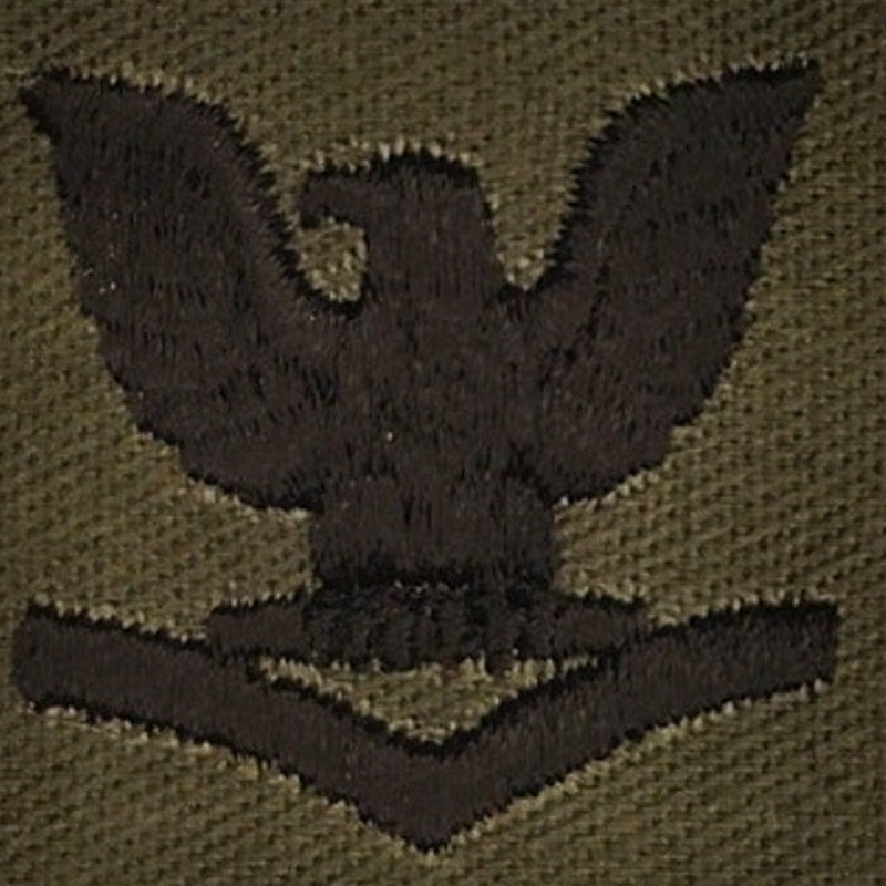 US Navy PO3 E‑4 Subdued Black on OD Rating Device Patch 1‑3/4" TE Sew‑On