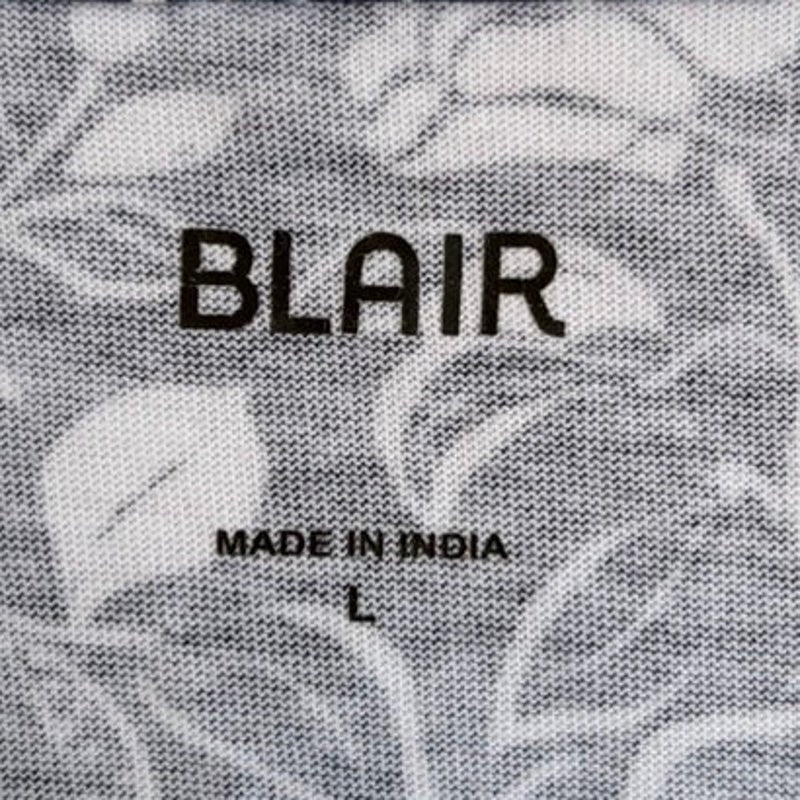 Blair Women's Navy Blue White Floral Print Short Sleeve Top Size L Crewneck