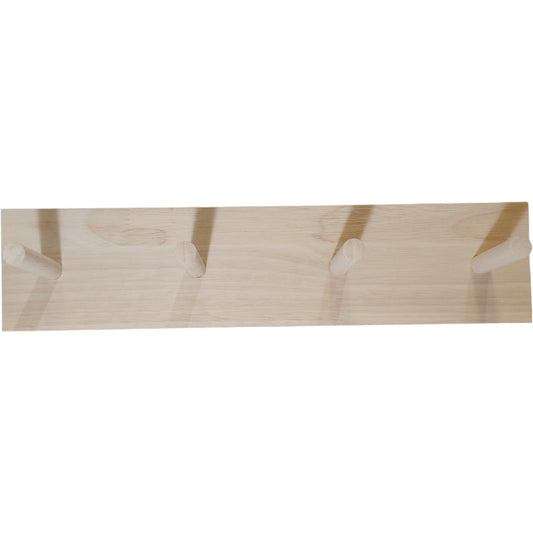 Natural Wood Wall-Mounted Coat Rack – 4 Pegs – 13" x 3" x 3"
