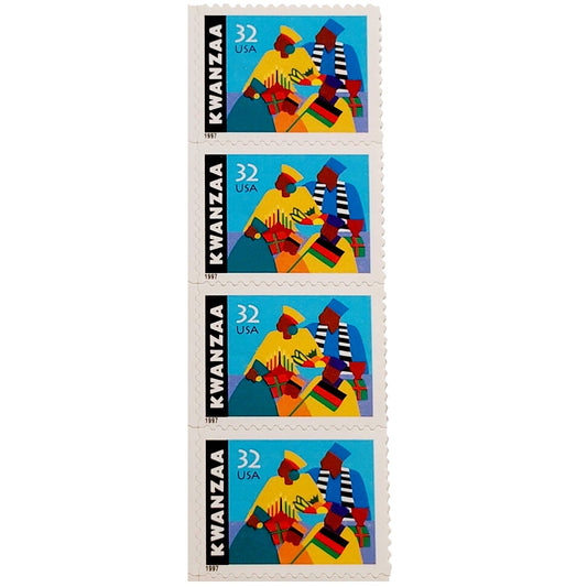 Strip of 4 – 1997 USA 32¢ Kwanzaa MNH Scott 3175 – First Kwanzaa Stamp