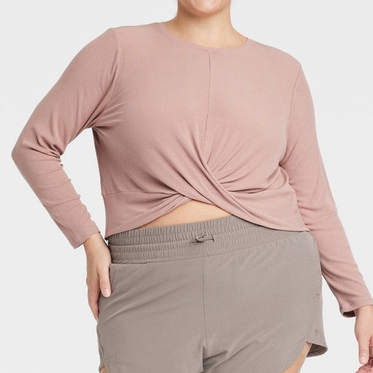 All in Motion Women’s Twist Front Long Sleeve Top Mauve 1X