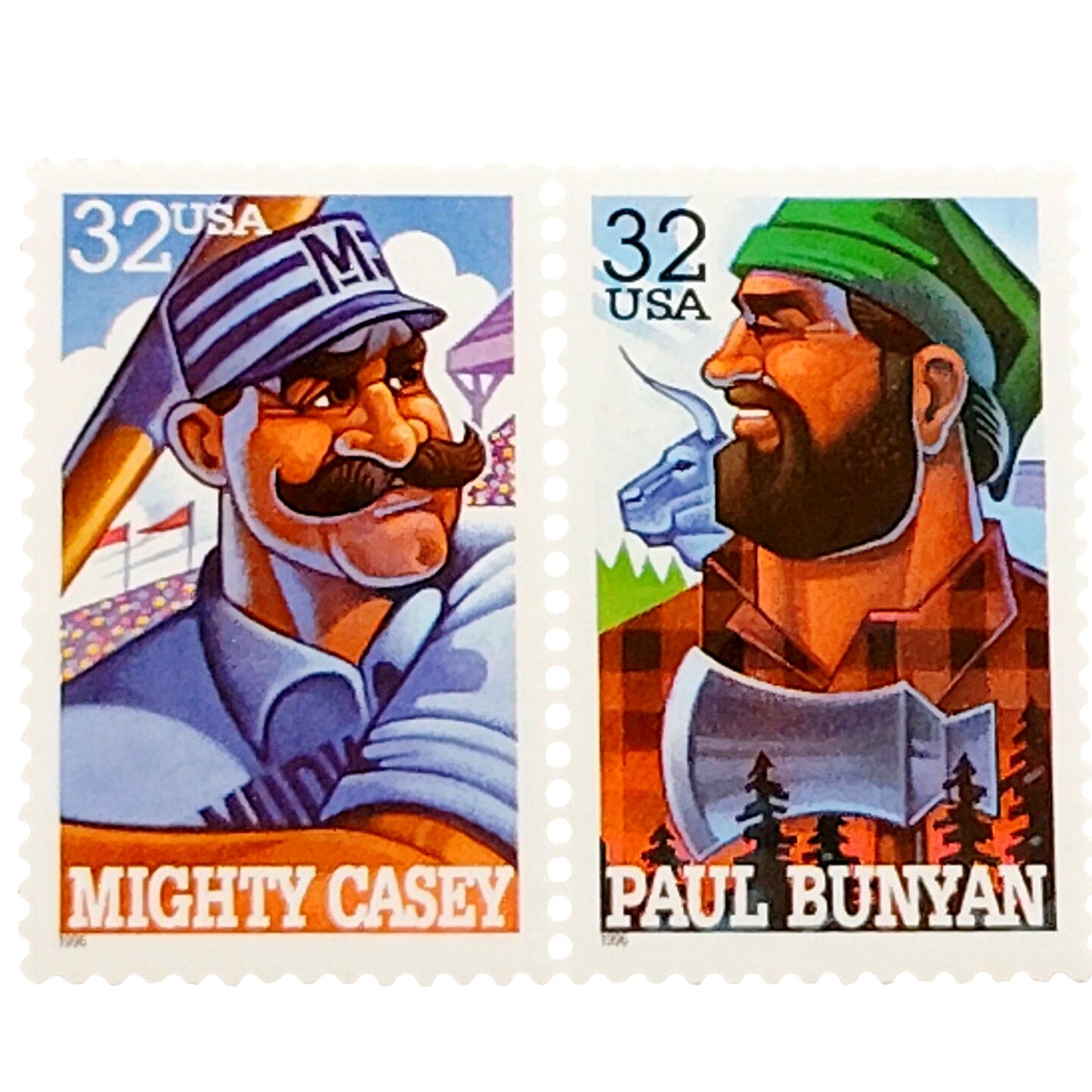 Block of 2 – 1996 USA 32¢ American Folk Heroes MNH Scott 3083–3084