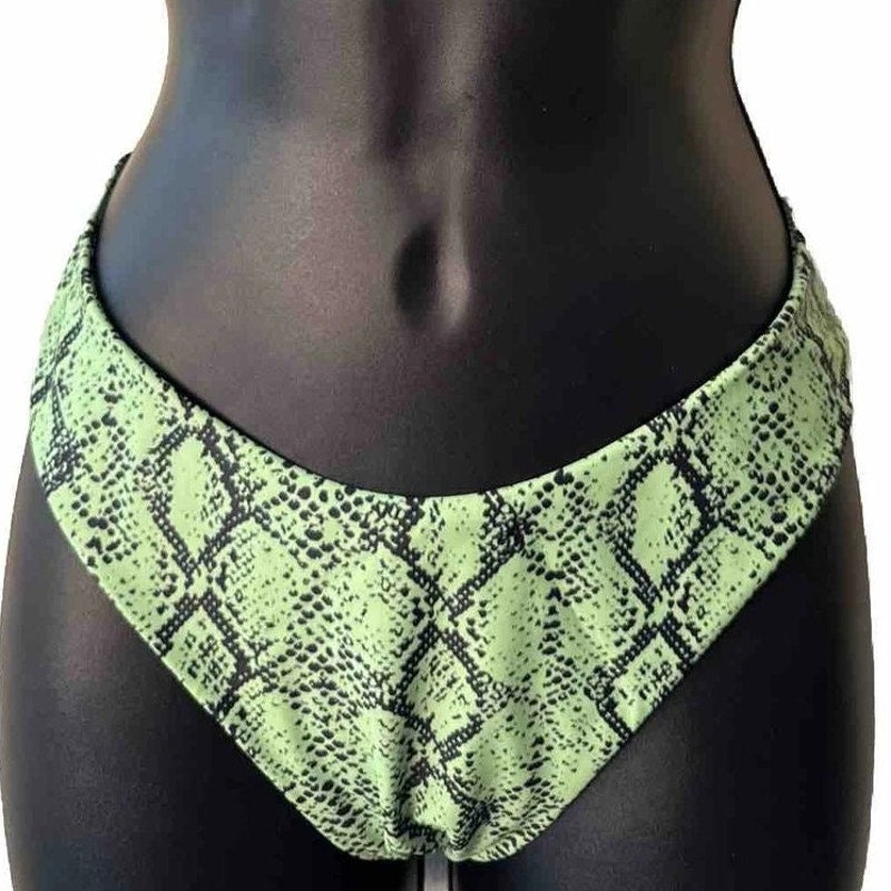 Zaful Green Snake Print Bikini Bottoms High Cut Swim Bottoms Women’s Large (8)
