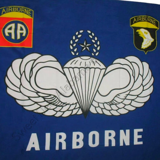 Airborne Parachute w/ Insignia's, Blue Background 3' x 5' Poly Flag / Banner