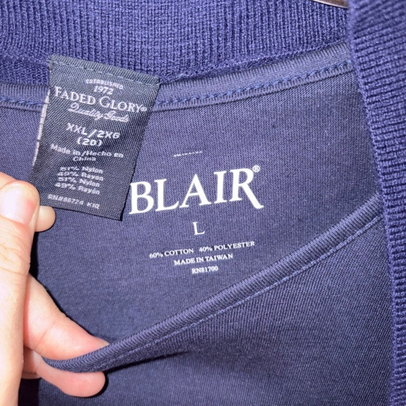 Blair Navy Long Sleeve Top & Faded Glory Striped Open Cardigan 2PC Set