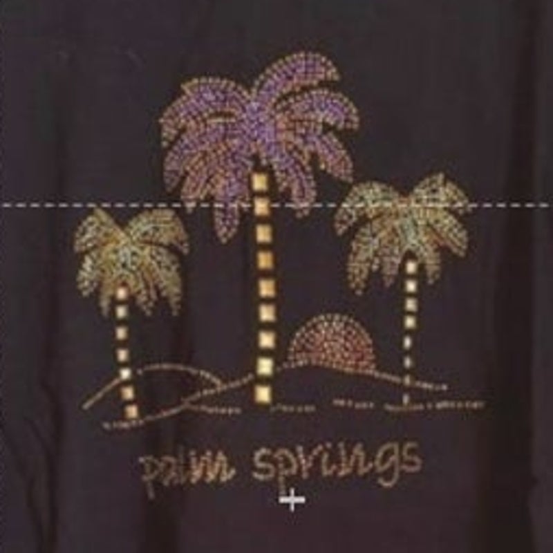 Cotton Heritage Black Palm Springs Rhinestone Palm Tree Graphic Tee Size L