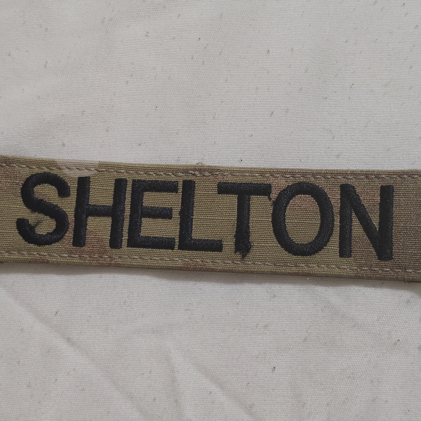 Name Tape “SHELTON” – OCP Scorpion W2 – Hook Back – 5" × 1" – Novelty Patch