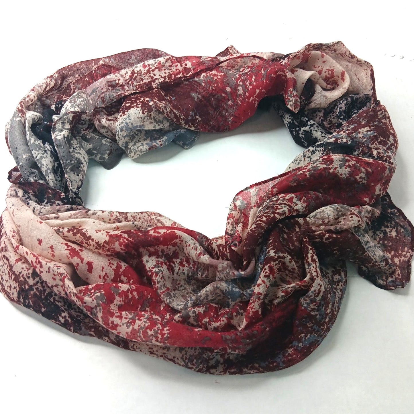 Lucky Leaf Infinity Scarf Lightweight 100% Viscose Burgundy Black Abstract Print