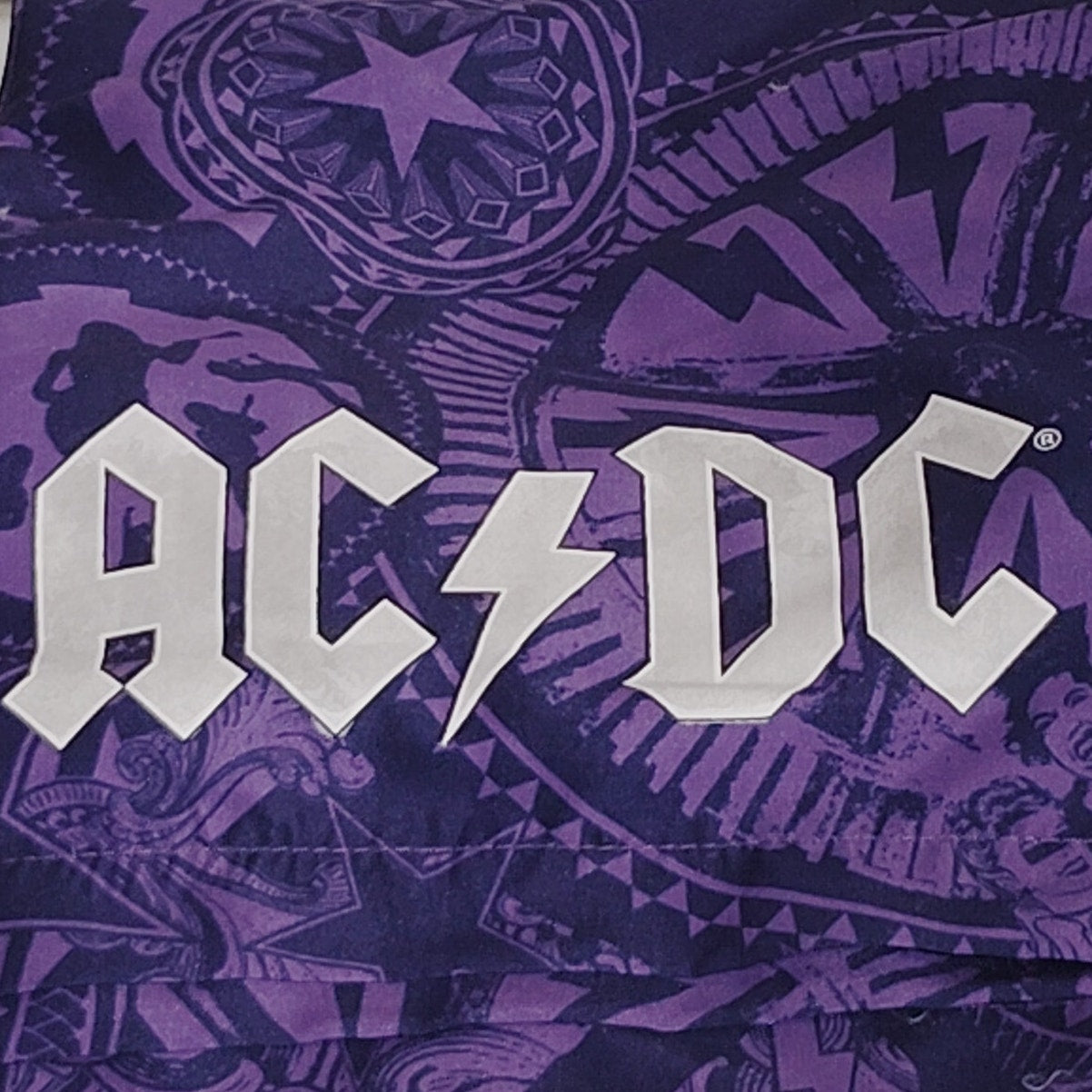 AC/DC Men’s Elastic Waist Printed Swim Shorts – Small – Dark Purple