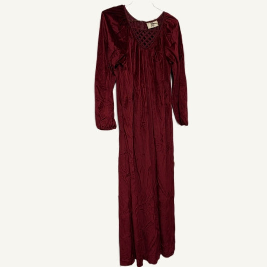 Vintage db Boutique Red Velvet Maxi Dress M - Long Sleeve V-Neck Formal Gown