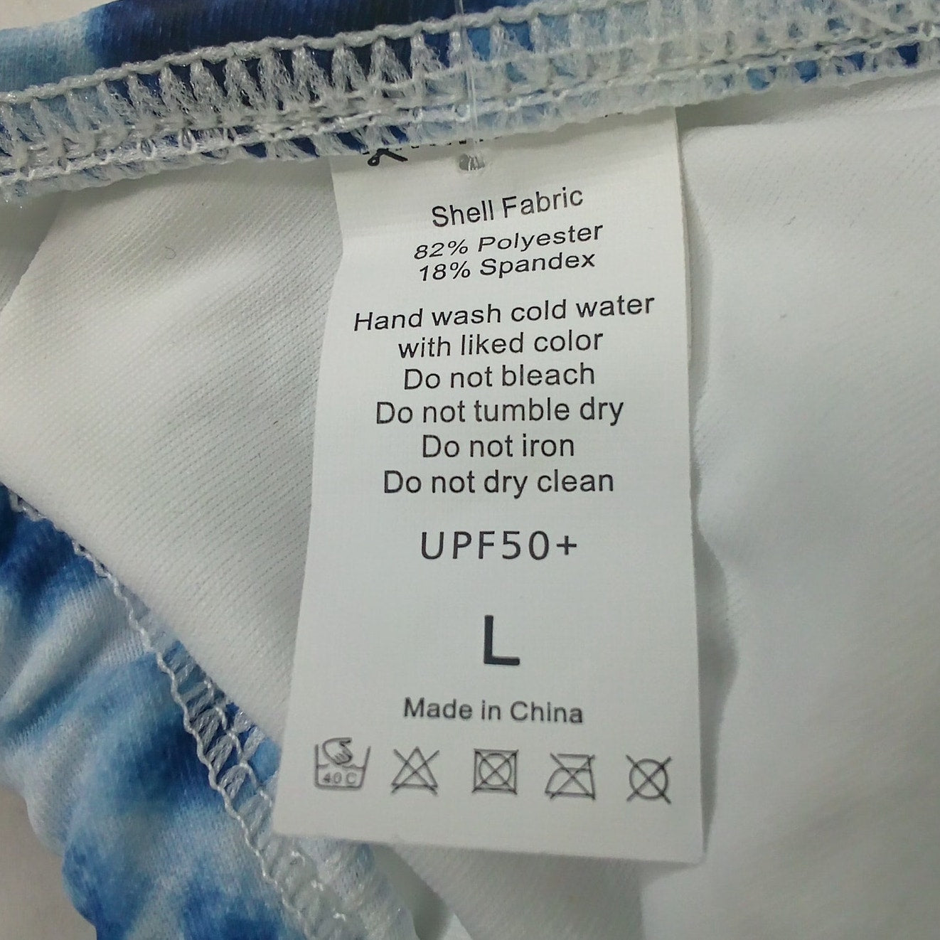 Charmo Blue White Tie Dye Halter Bikini Top Keyhole UPF 50 Women’s Large