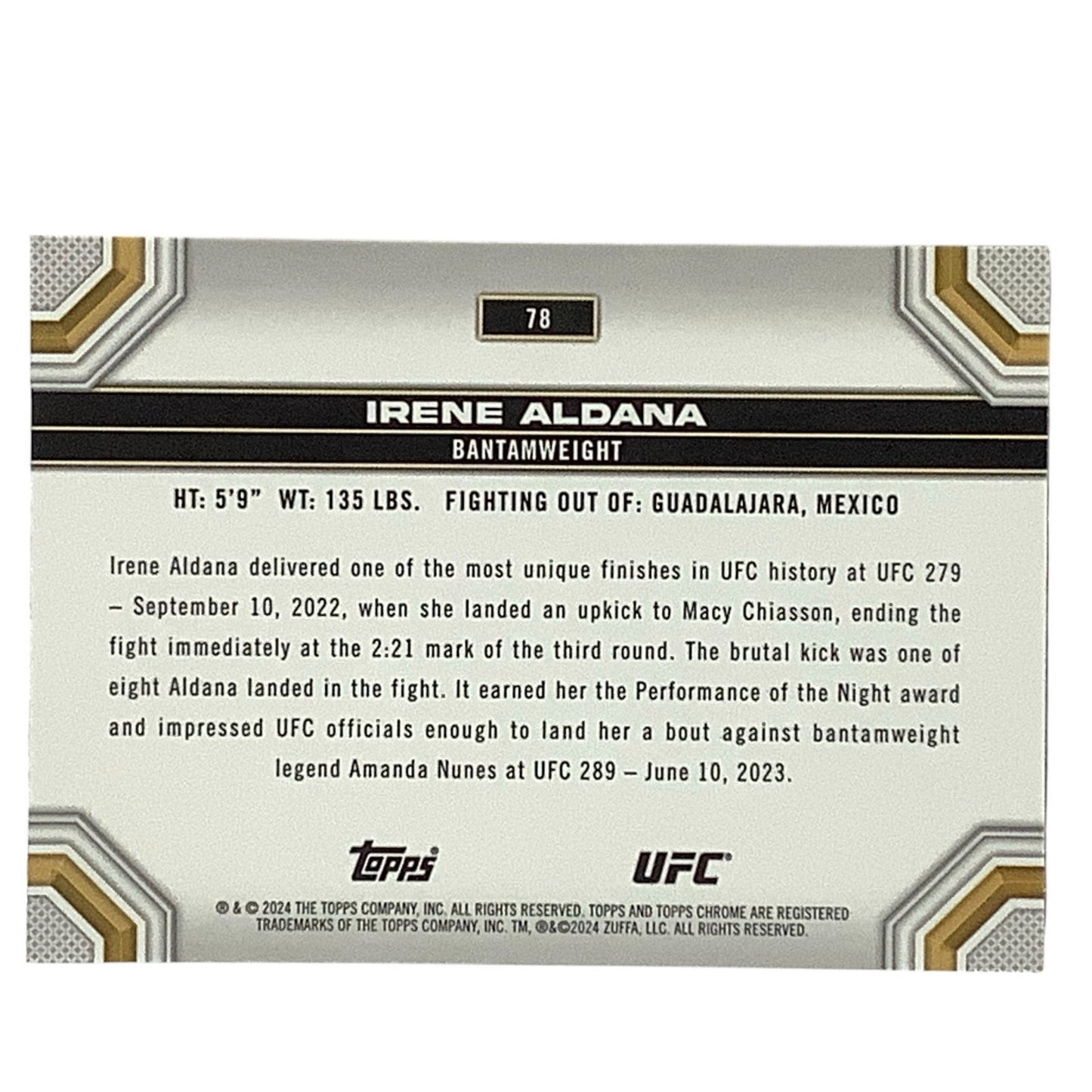 Irene Aldana, Bantamweight, UFC Card 78, 2024 Topps Chrome UFC, NM+