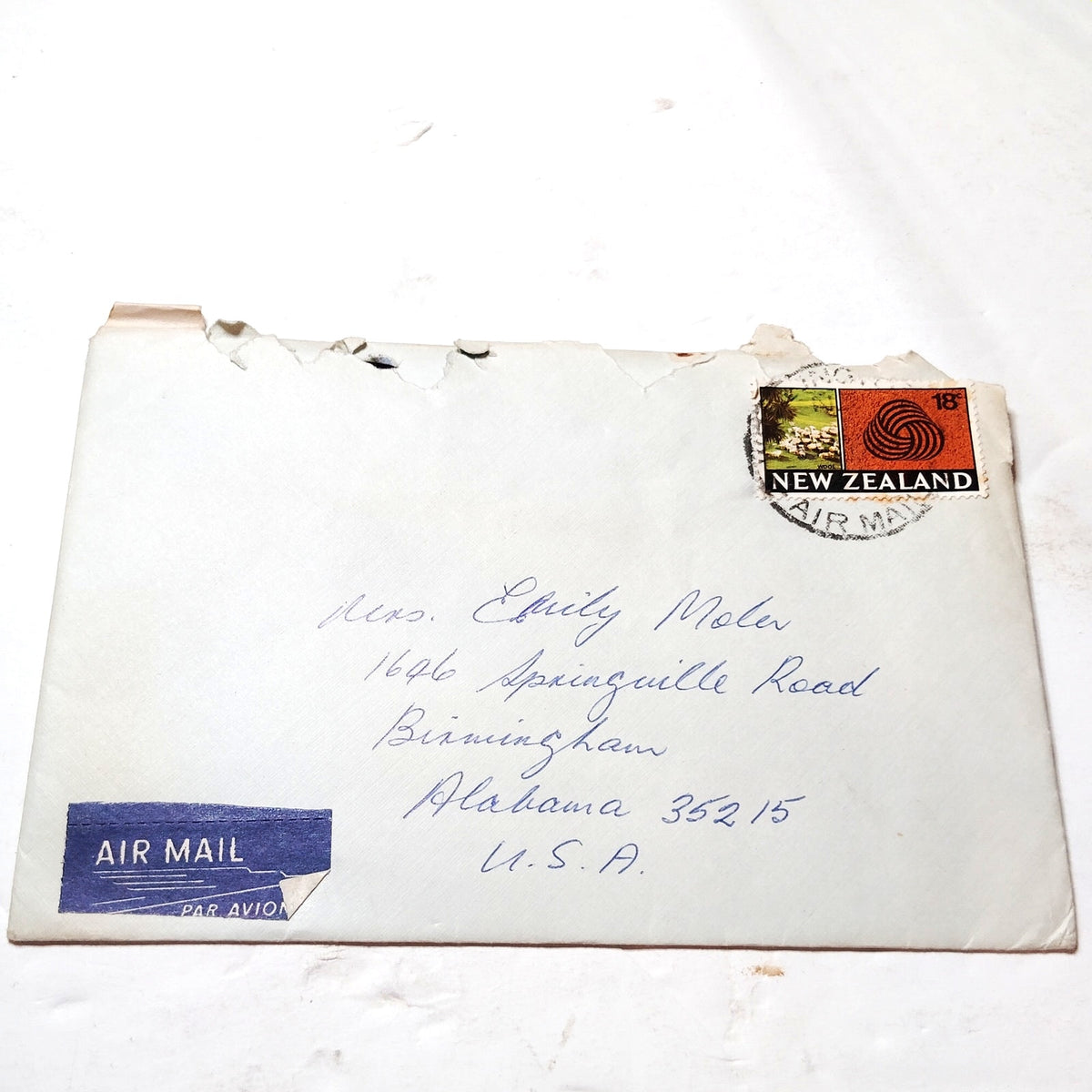 New Zealand 18c Wool Stamp 1969 Air Mail Cover to Birmingham Alabama USA