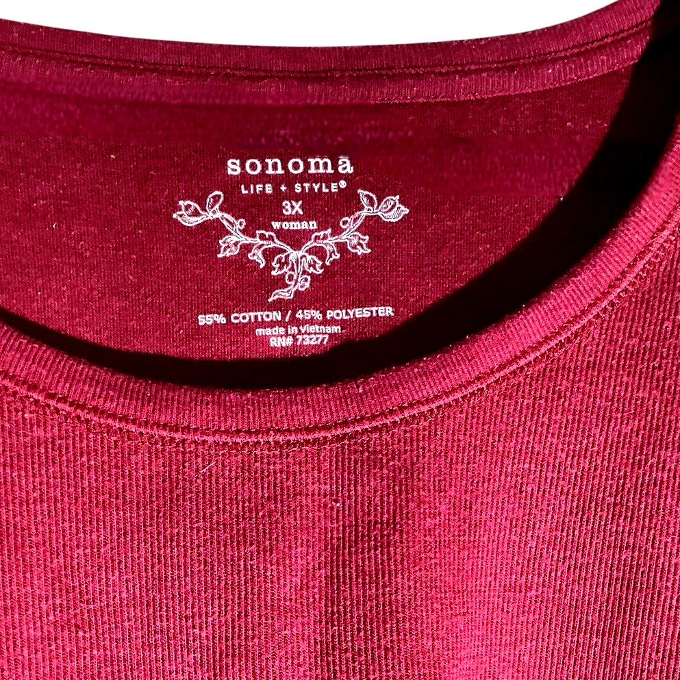 Sonoma Life+Style Women's L/S Scoopneck Pullover Shirt, Wine Red, 3XL, XXXL