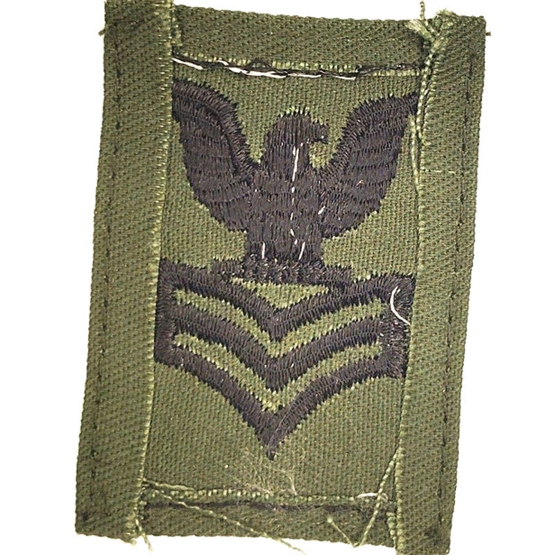 VTG US Navy PO1 Petty Officer First Class E‑6 Patch ODG Black TE 2‑3/8" × 1‑3/4"