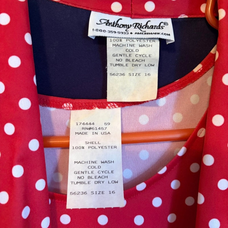 Anthony Richards Size 16 Red & Navy Polka Dot 3-Piece Pantsuit Set