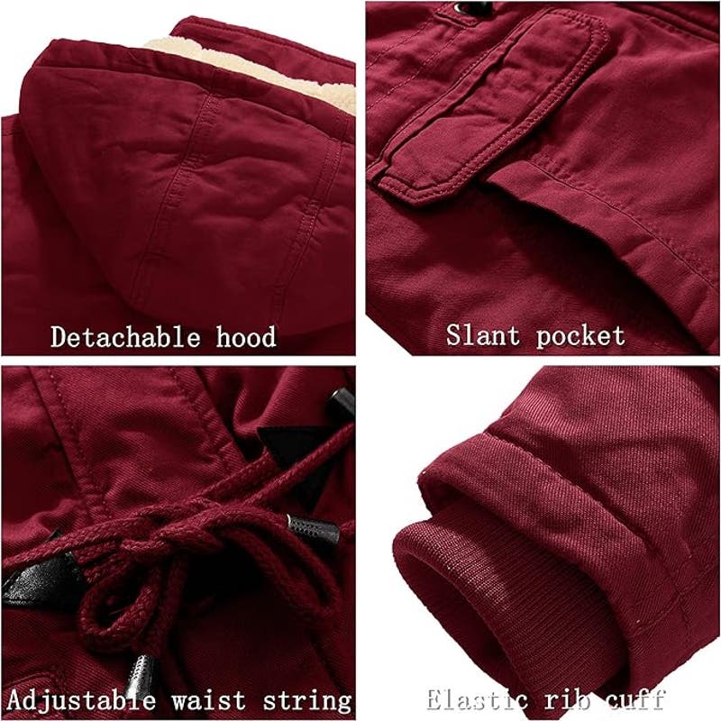 Womens Winter Military Cotton Jacket Hooded Outwear Coat Claret, MD, 100% Cotton