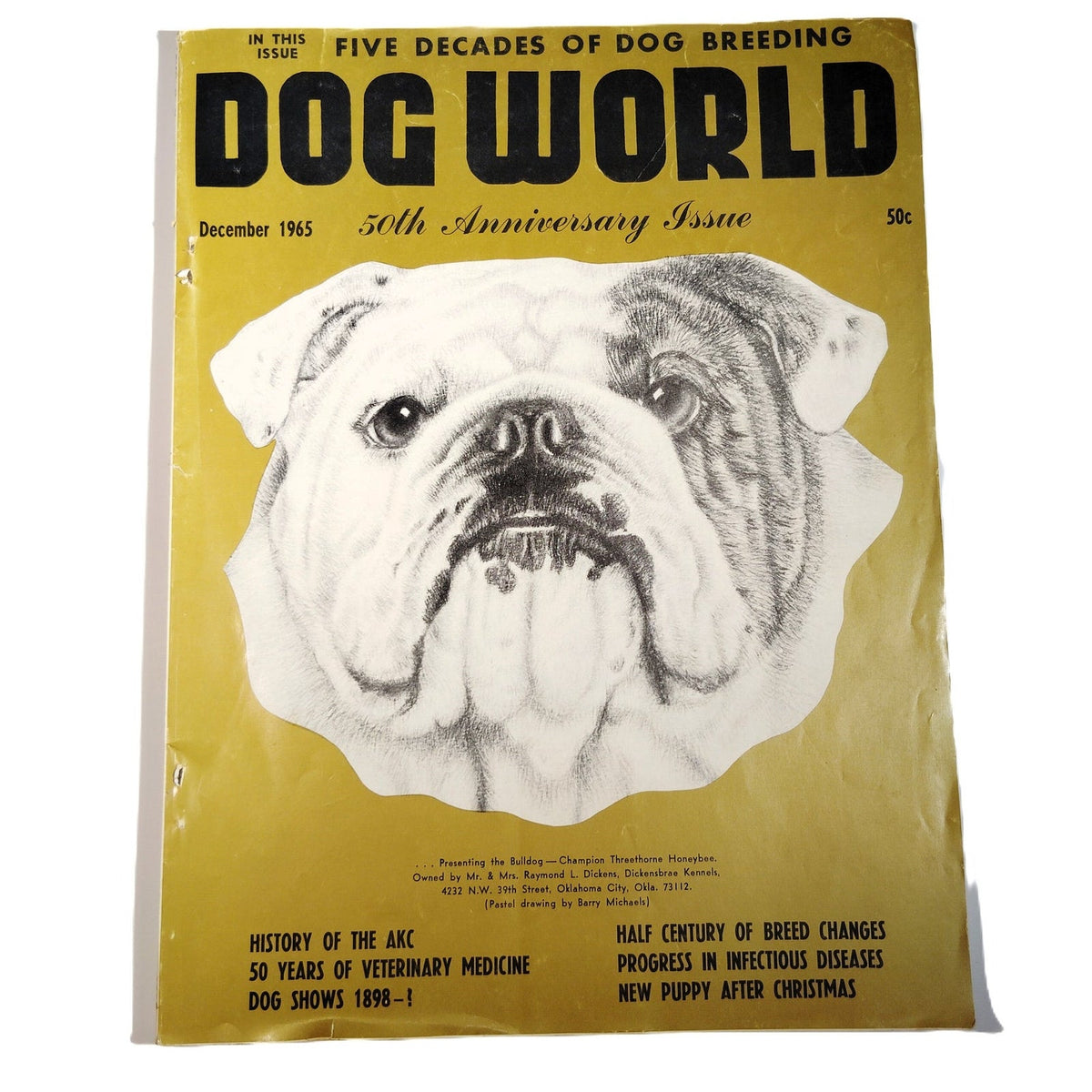 Dog World Magazine December 1965 50th Anniversary Bulldog Cover Vintage