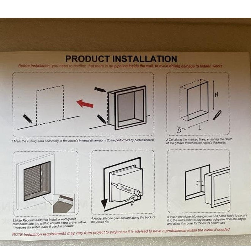 BWE Double Shower Niche – Matte Black – 8"W x 12"H x 4"D – Model A‑91132‑B