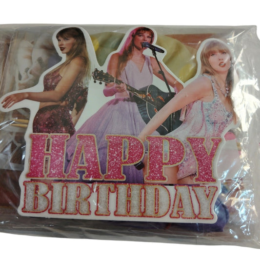 Taylor Swift Birthday Kit – Banner, Cake Topper, 24 Cupcake Toppers & 16 Balloon