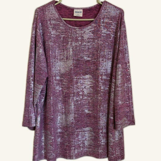 Bedford Fair Purple Silver Metallic Shimmer Knit Long Sleeve Tunic Top XL