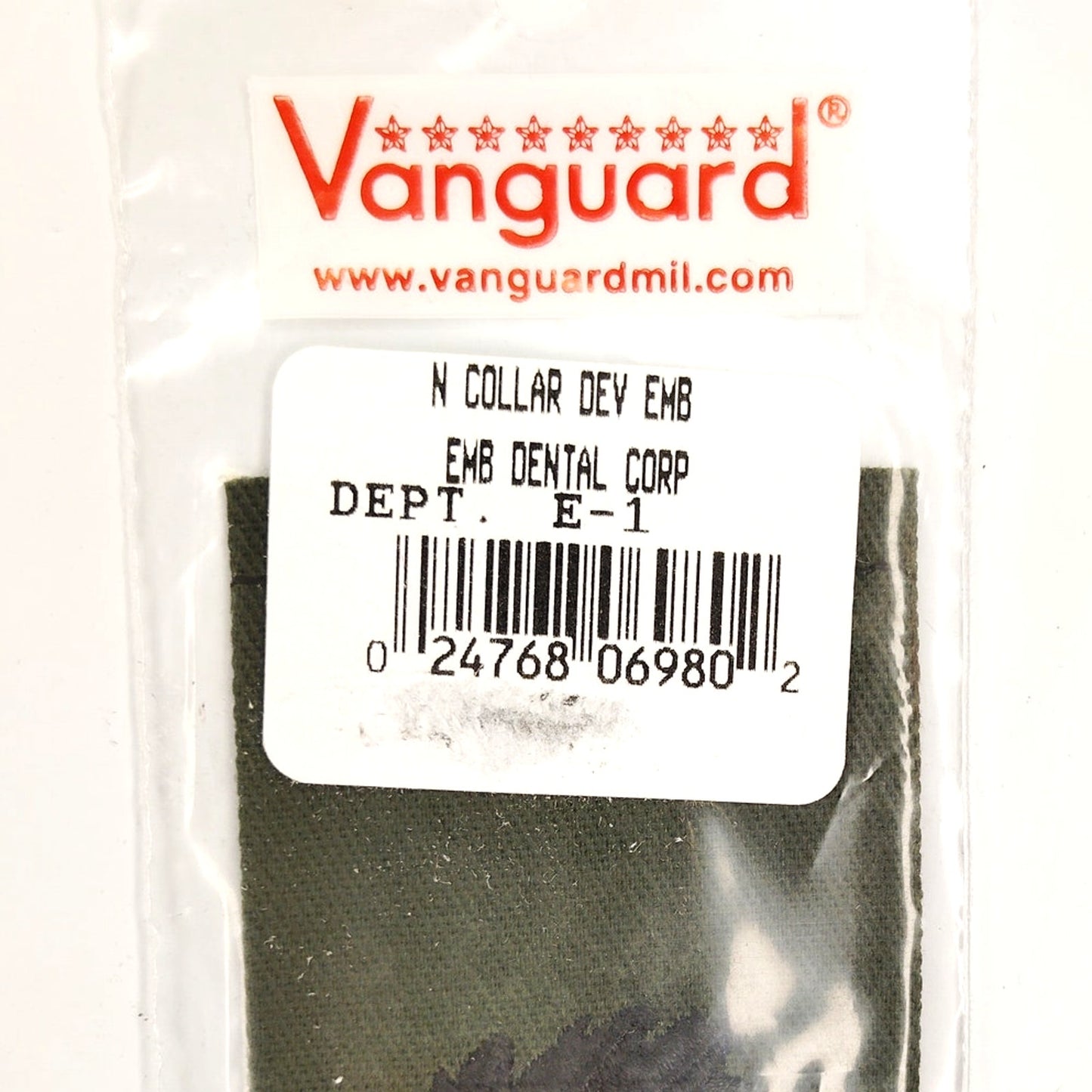 US Navy Dental Corps Subdued Collar Device Black on ODG Folded Twill 3.2 × 1.75"