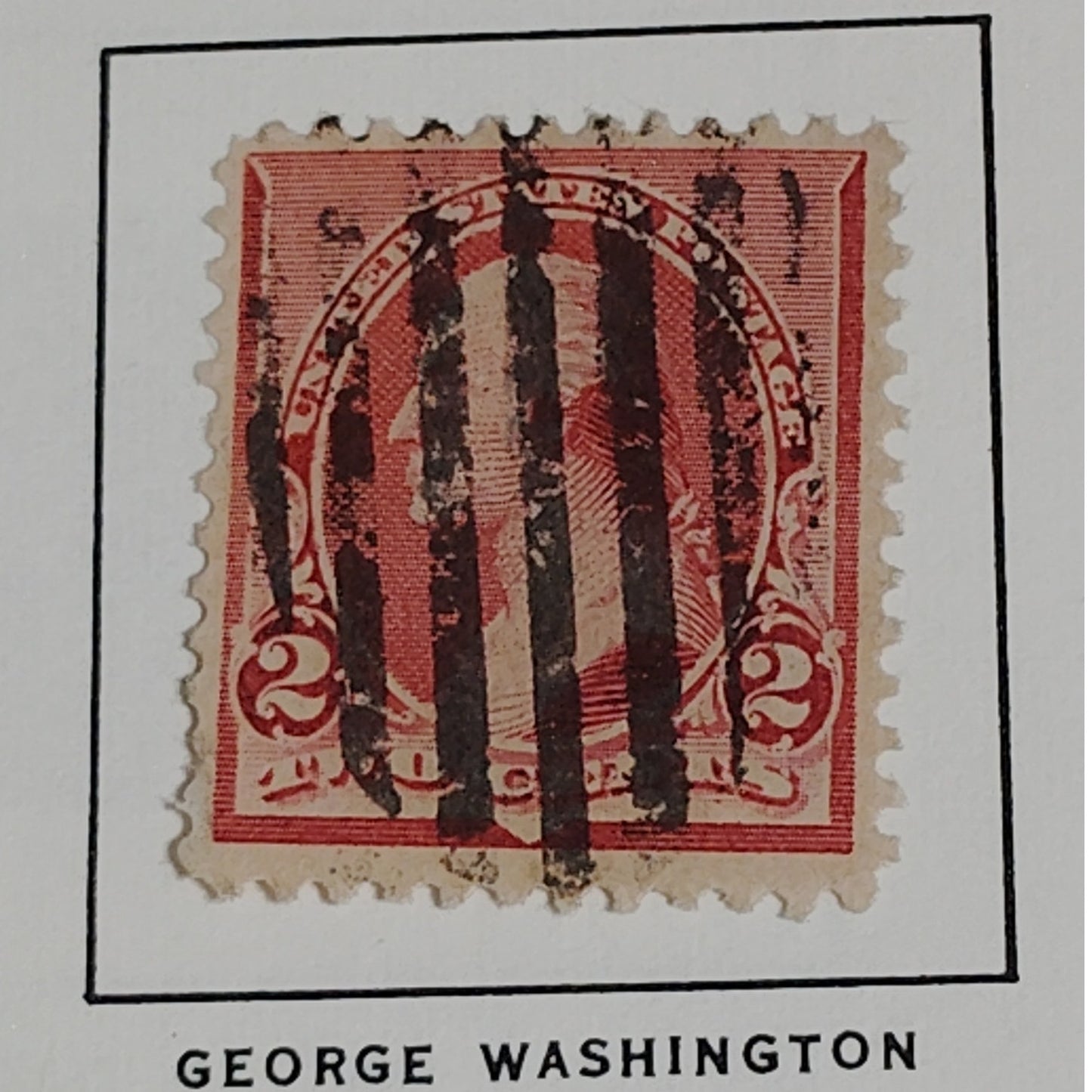 1880s–1890s U.S. Postage Stamp – 2¢ George Washington – Red/Brown – Grid Cancel