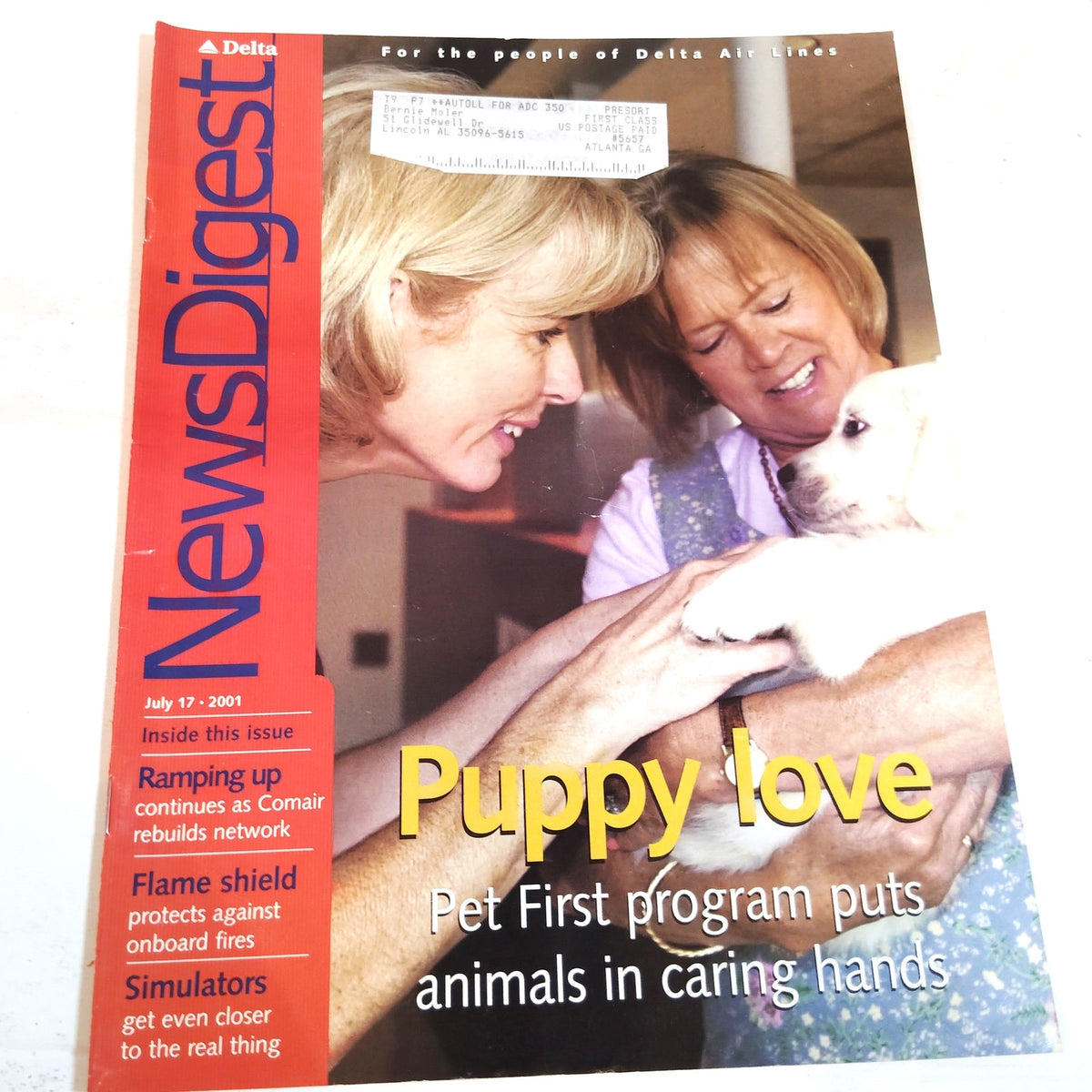 Delta News Digest July 2001 Magazine - Puppy Love Cover - Red & White