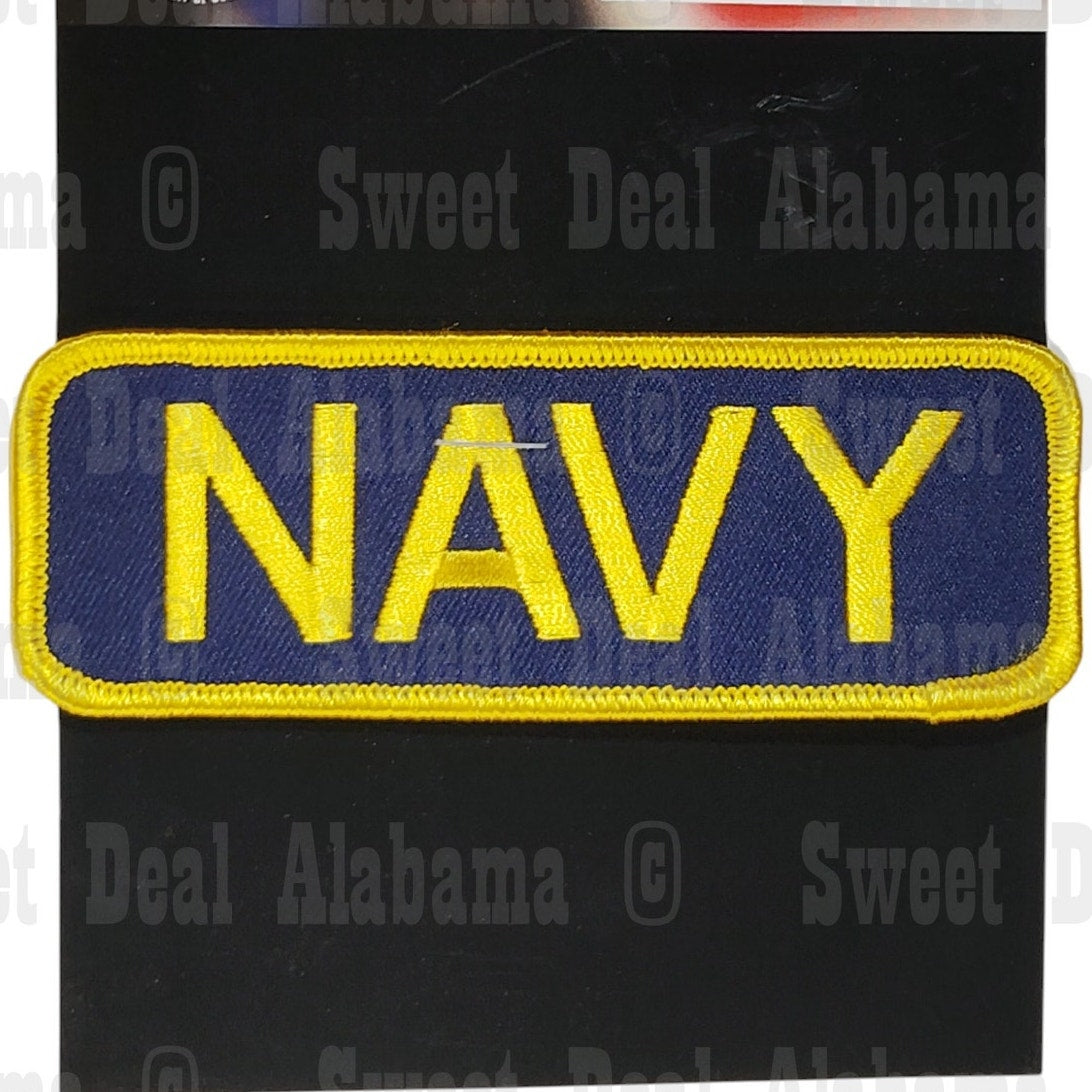 NAVY Patch – 4.5" x 1.625", Yellow on Blue, Military Pride Emblem